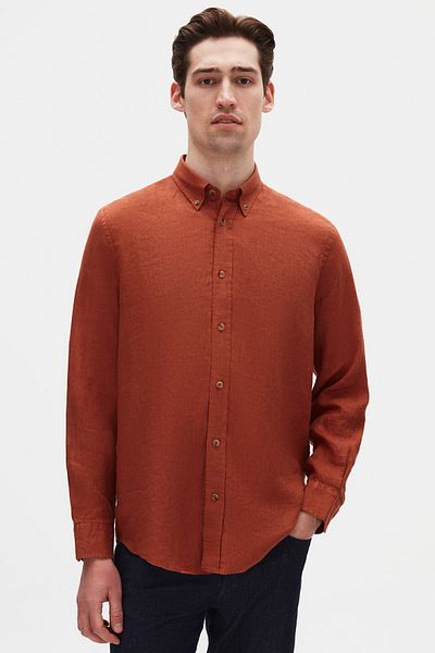 D'S Damat Ds Damat Comfort Cinnamon Plain 100% Linen Shirt