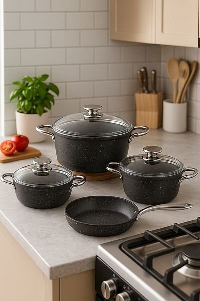 Brillant Stone Bio Granite 7 Piece Pot and Pan Set Black