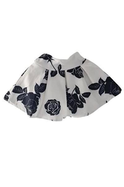 Riccotarz Girl's Puffy White Skirt with Cuffs on the Waist and Side Zipper with Rose Print on Top
