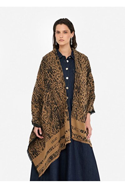 Liu Jo Kadın Leopar Desenli Uçları Püsküllü Kahverengi Panço 2F5032T0300-S19E1