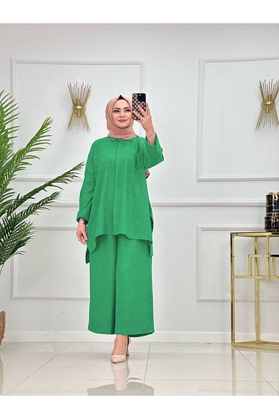 NİSUM MODA Costum casual cu buzunare cu aspect de in