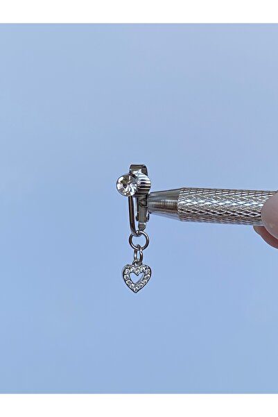 kurukafagift Göbek Çelik Piercing Deliksiz Kullanım Sıkıştırmalı Mini Kalp Figürlü Zirkon Taşlı Model