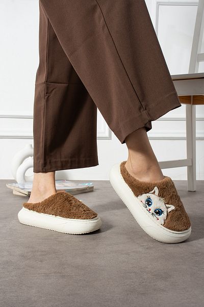 Polomia Comfort Poppy Berlin Γυναικεία φιγούρα Χαριτωμένη πιτζάμες με μοτίβο γάτας βελούδινη ελαφριά αντιολισθητική βάση Eva χειμερινές παντόφλες