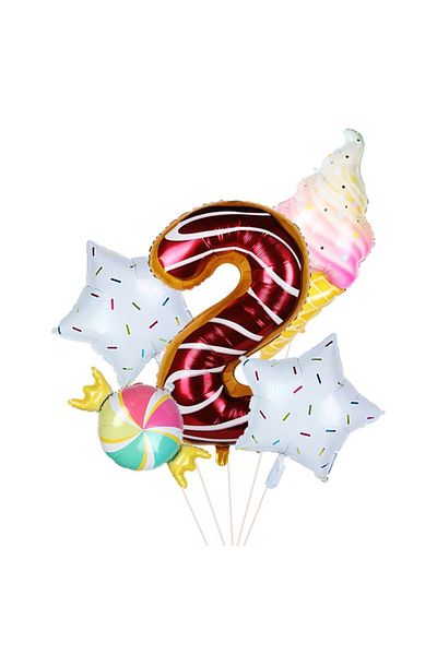 idei Giant number 2 balloon, aluminum foil height 80 cm, candy decoration 5 pieces, donut, ice cream