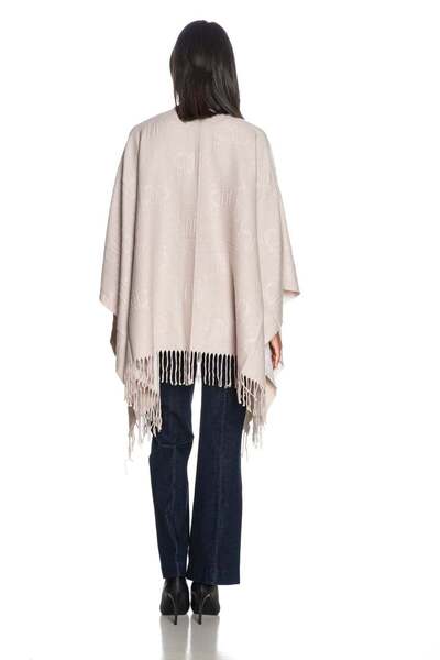 Liu Jo Kadın Logo Baskılı Uçları Saçaklı Ekru Panço 2F5034T0300-30003