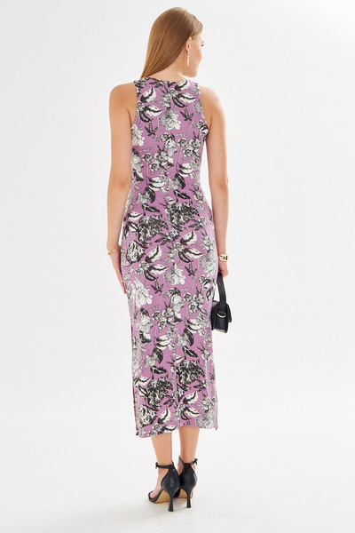 armonika Γυναικείο Dusty Rose μακρύ φόρεμα με λαιμόκοψη με σχισμή ARM-23Y001090