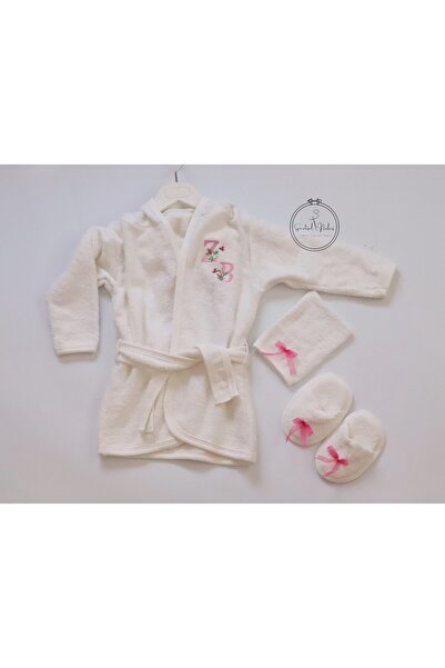 Sanatsal Nakış Nakışlı %100 Organik Pamuk Bebek Bornoz 3'lü Set 0-3 yaş (Kişi...