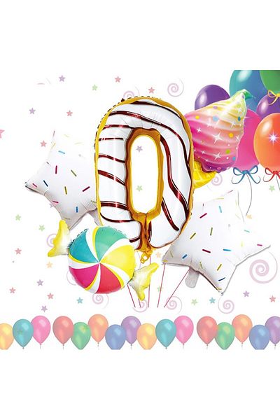 idei Foil balloon number 0, height 80 cm, set of 5 party decorations, Candy multicolor