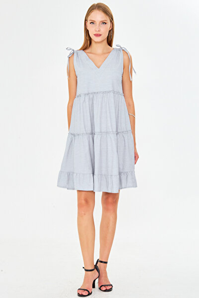 armonika Жіноча темно-синя сукня з V-подібним вирізом, воланами та зав'язками на плечах ARM-25Y001061