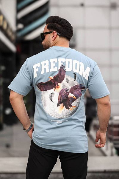 STOCX Men's Oversized T-Shirt - Freedom Eagle and Moon Pattern