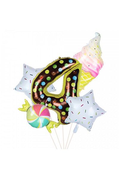 idei Giant foil balloon number 4, height 80 cm, party candy balloon decoration, donut, ice cream