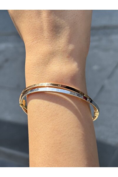 Has Kuyumcum 14 Ayar Altın İki Renk Vidalı Kelepçe