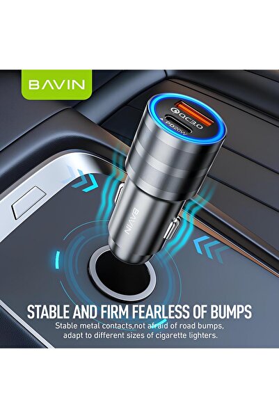 Bavin شاحن سيارة PC888 مزود بمنفذ USB بقدرة 18 وات ومنفذ من النوع C بقدرة 20 ...