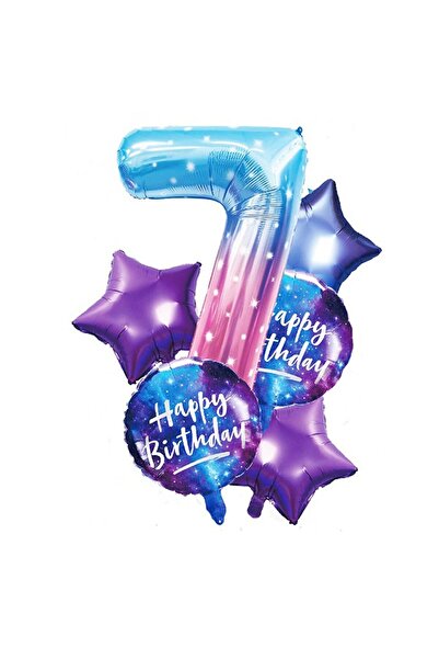 idei Set de 5 baloane de petrecere, folie metalică, numărul 7, dimensiune 1 m...