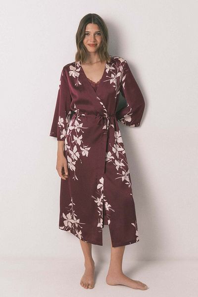 Women'secret Robe maroon floral robe