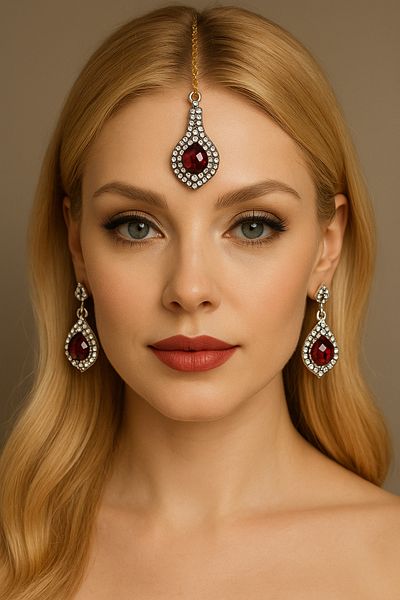 Kaftan Collection Indian Earrings and Forehead Accessory Set