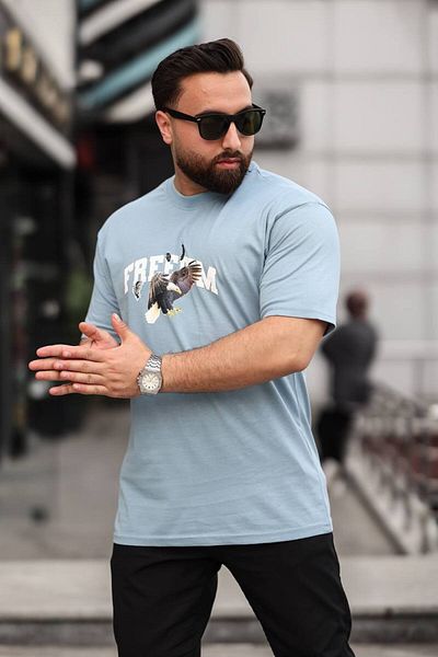 STOCX Men's Oversized T-Shirt - Freedom Eagle and Moon Pattern