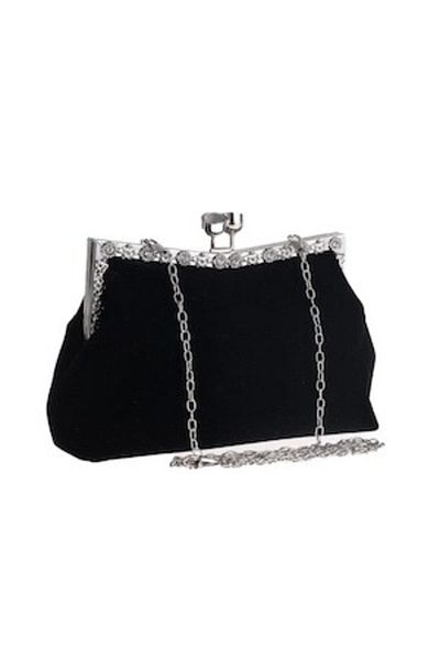 TopToday by C&S Elegant Black Velvet Strass Clutch Bag for Women with Chain, 20x5x12CM