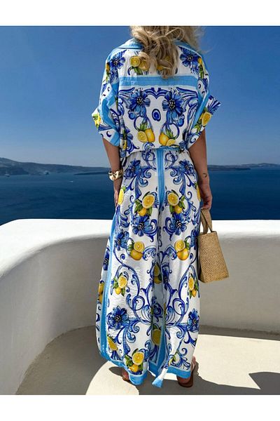 ZES COLLECTİONS Lemon Patterned Suit Imported Dubai Fabric