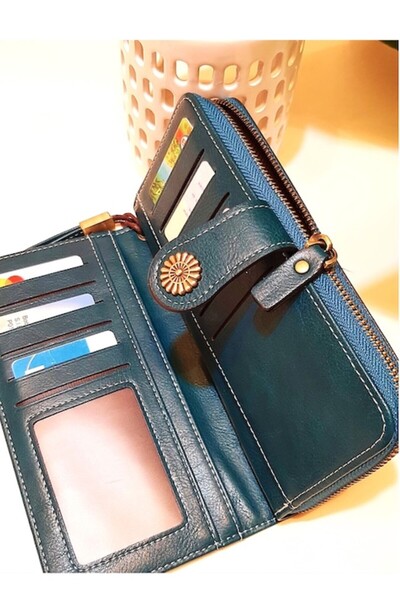 OEM Women's wallet, large, premium ecological leather, with strap, canary blue, 195x105x35mm