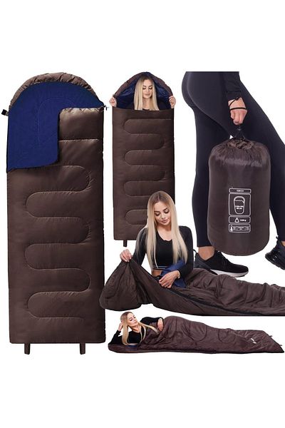 SERSIMO Mummy sleeping bag, with carrying bag, 220x80cm, 0-15degrees, brown