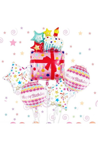 idei Σύνθεση μπαλονιών για γενέθλια, 5 τεμάχια αλουμινόχαρτο, ροζ