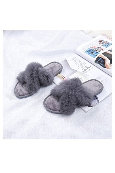 OEM Women's house slippers with dark gray fur, size 37