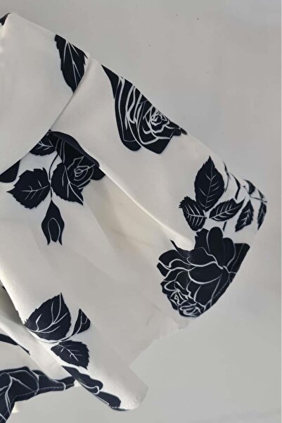 Riccotarz Girl's Puffy White Skirt with Cuffs on the Waist and Side Zipper with Rose Print on Top