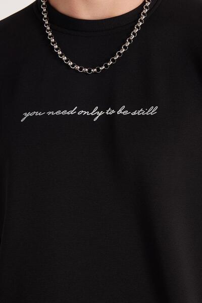 Tudors Ανδρικό φούτερ με στάνταρ εφαρμογή, βαμβακερό λαιμόκοψη, μαύρο με στάμπα