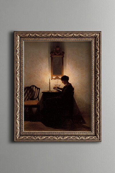 epiqart Kitap Okuyan Kadın - Vintage Desenli Çerçeve