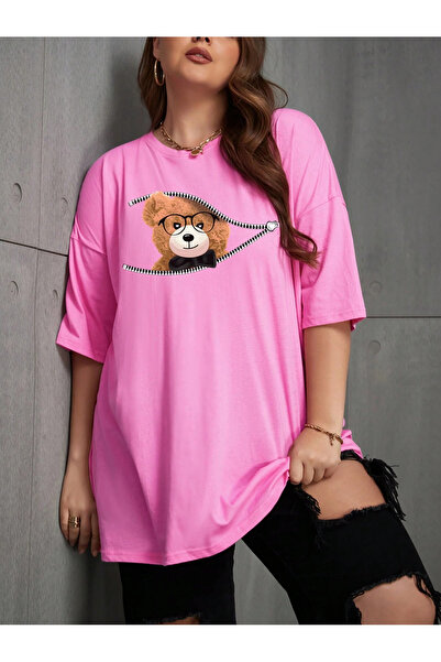 Lider Leather TRICOU OVERSIZE DE DAMĂ CU FERMĂLĂ IMPRIMEU URSULEȚ MĂRIME INTE...
