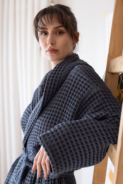 vivamaison Μπουρνούζι Unisex από 100% βαμβακερή βάφλα με κουκούλα, υψηλής απορρόφησης και γρήγορο στέγνωμα