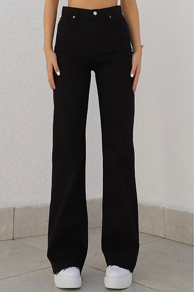 DRC trend Drop Woman Blugi negri cu talie super înaltă Pantaloni de denim largi din lycra BlackBolPaça