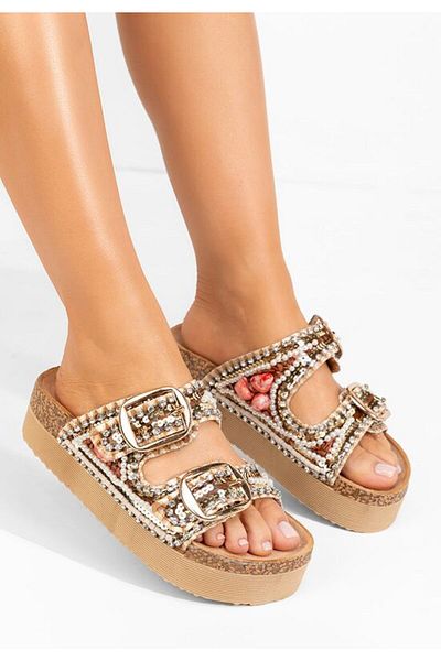 B T Shoes Papuci cu platformă Pauleta kaki