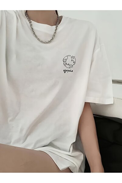 Lider Leather Tricou oversize imprimat cu guler rotund – Bumbac pieptănat cu ...