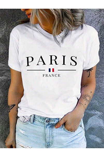 Lider Leather TRICOU ALB DE DAMĂ CU IMPRIMEU PARIS