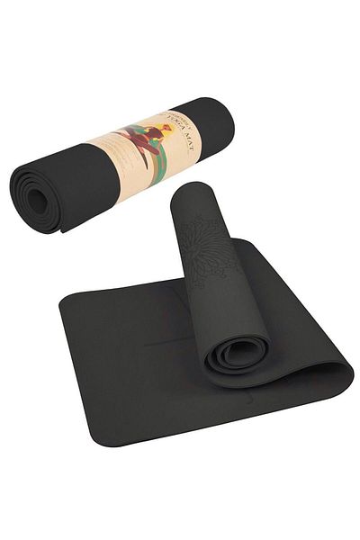 SERSIMO Saltea pentru antrenament, yoga, fitness, aerobic, pilates, exercitii la sol, 183x61cm, negru