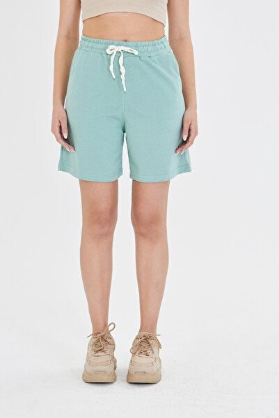 TRENDHİLL Plus Size Women's Cotton Shorts Green 7002-Y