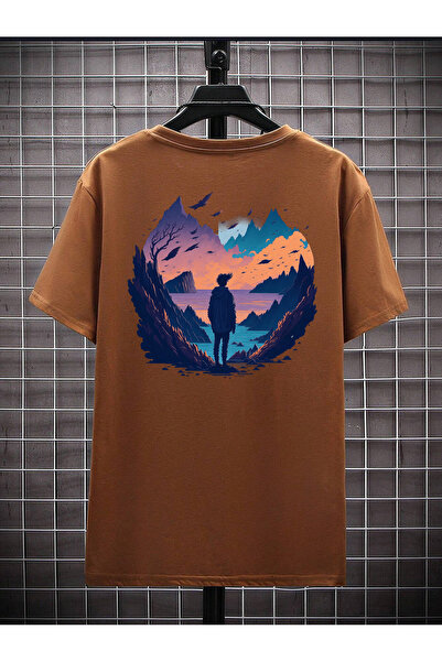 Lider Leather تيشيرت للجنسين بطبعة جبلية للرجال