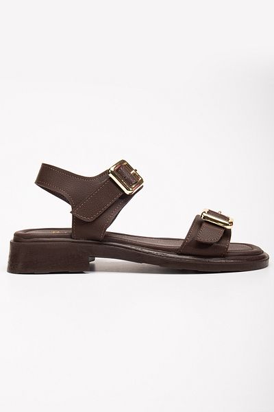 RİSSOLİ Women's Bitter Brown Double Buckle Detailed Women's Sandals