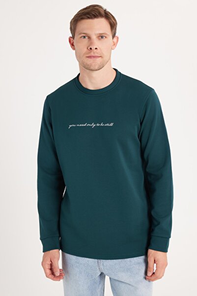 Tudors Ανδρικό φούτερ με στάνταρ εφαρμογή, βαμβακερό λαιμόκοψη, ριγέ στάμπα, πράσινο