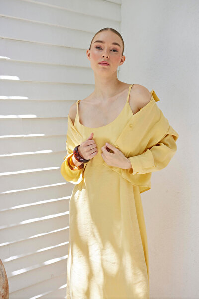 My Blog Sarı Modal Gömlek Elbise Takım - 51153