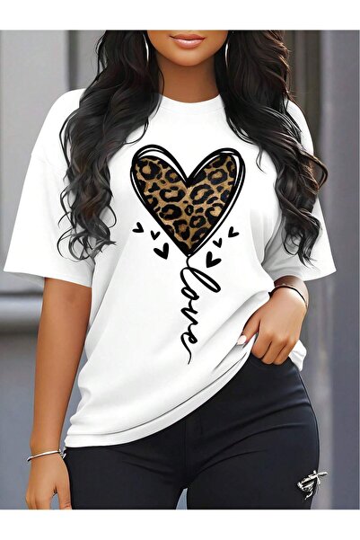 Lider Leather Tricou alb cu imprimeu coadă de cal și inimă pentru femei