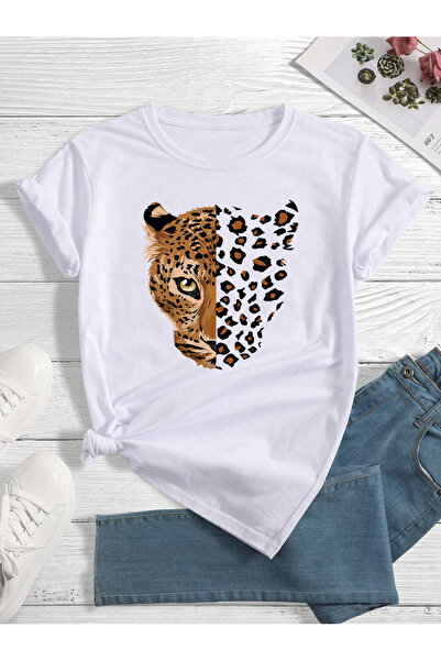 Lider Leather Tricou de damă cu imprimeu leopard, mărime medie