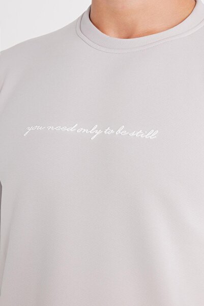 Tudors Men's Standard Fit Cotton Crew Neck Hooded Printed Light Gray Sweatshirt