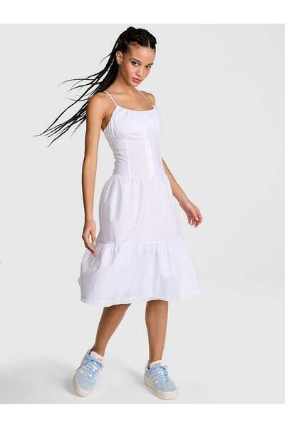 PINK Prairie Poplin Midi Elbise