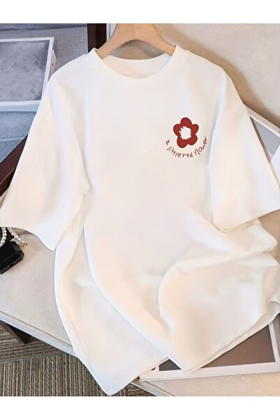 Lider Leather Tricou oversize imprimat cu guler rotund – Bumbac pieptănat cu ...