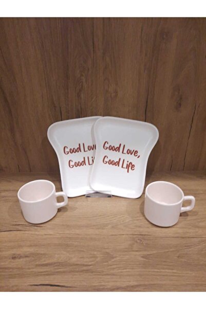 Keramika Breakfast Set for 2 Persons 4 Pieces Toast Plate and Teacup