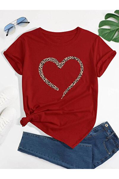 Lider Leather Γυναικείο μπλουζάκι μεσαίου μεγέθους με στάμπα καρδιάς