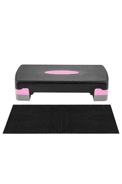 SERSIMO Stepper aerobic, ajustabil in 2 trepte, gri/roz, greutate maxima 250 kg, cu covoras de protectie